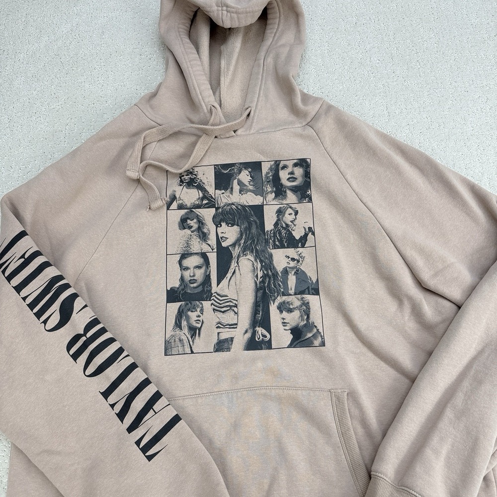 Taylor Swift Taupe Graphic Hoodie with Black Print